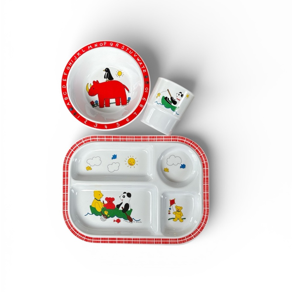 Vintage Selandia Designs Kids Animal-Themed Dinnerware Set - Red and White